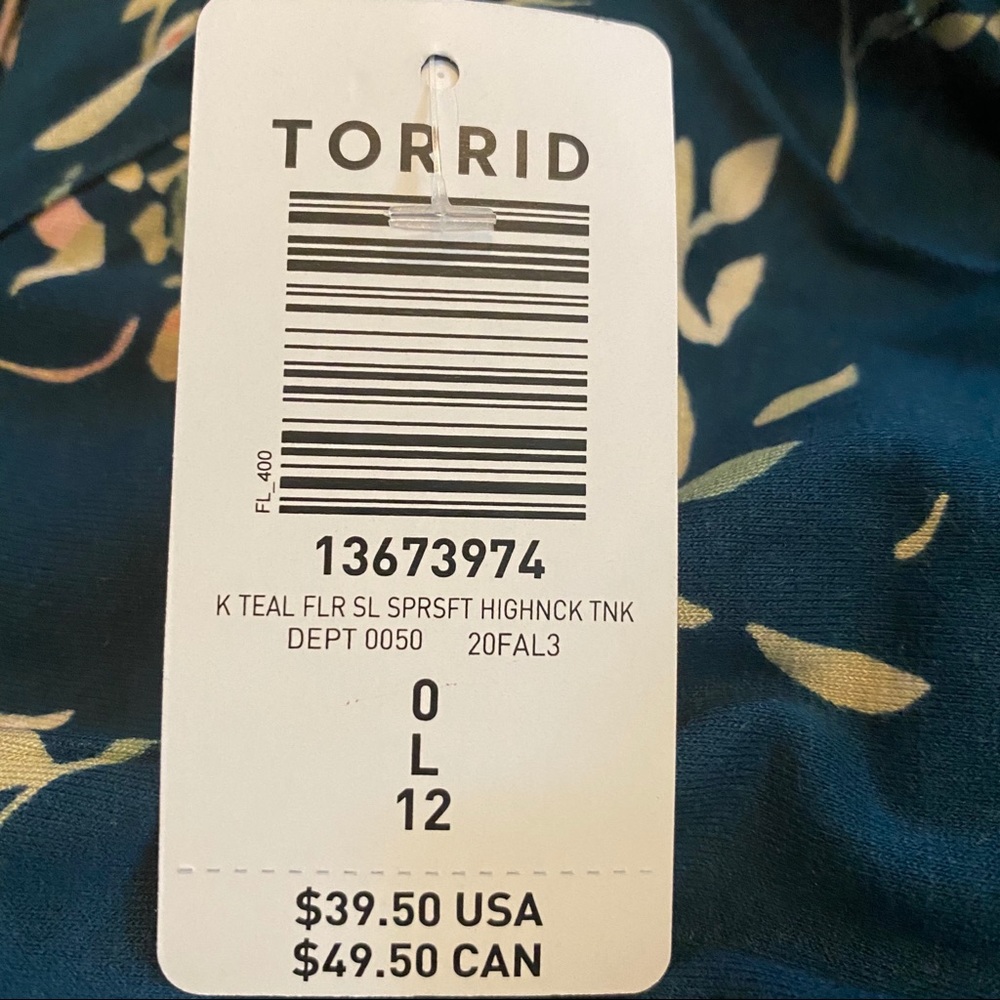 NWT TORRID Teal Floral Super Soft Crew Tank - Picture 10 of 10